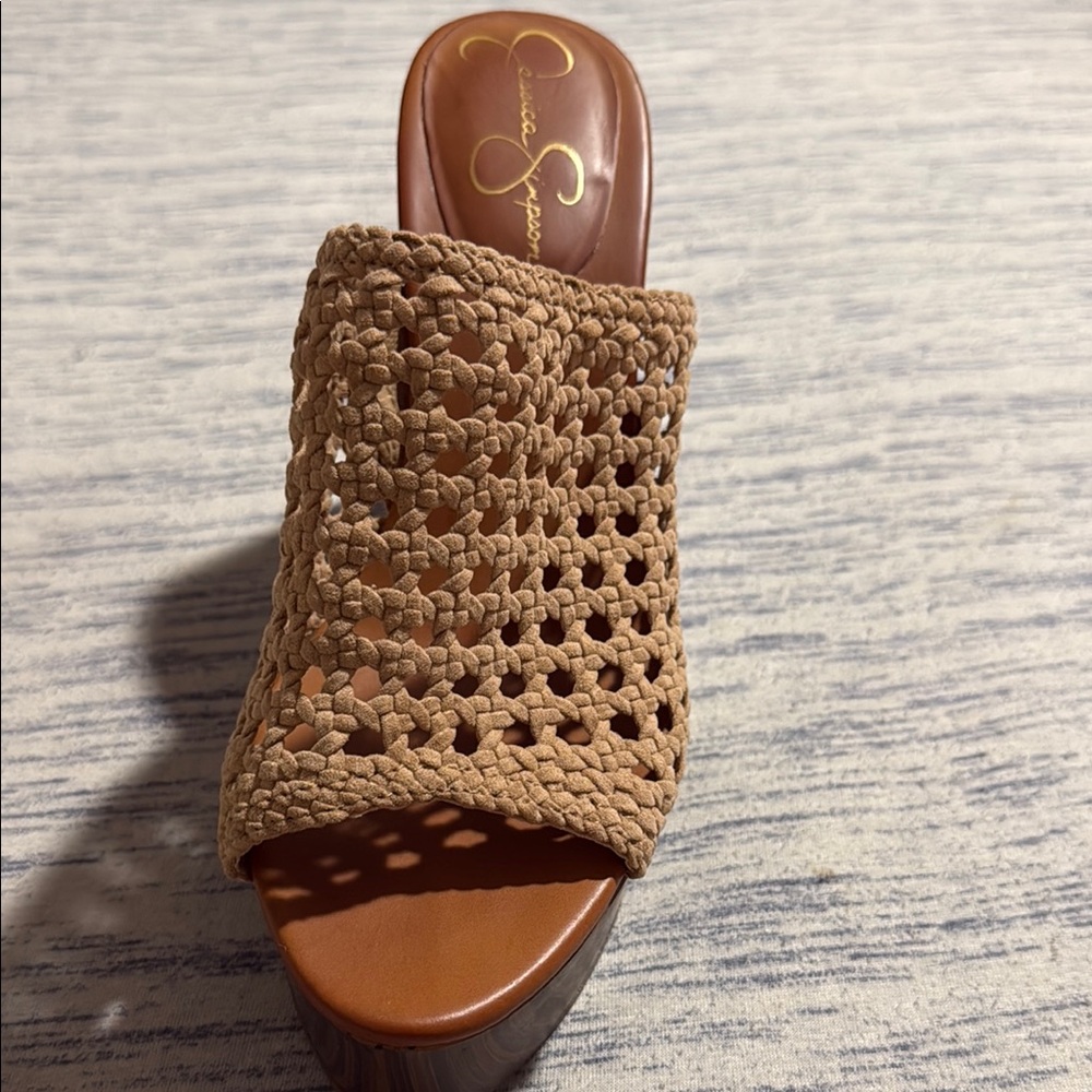 Jessica Simpson Tan Mules with Woven Design